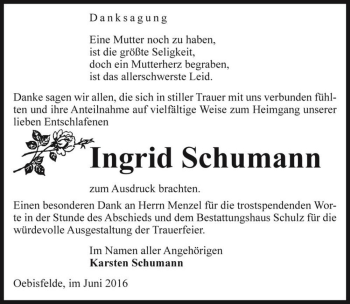 Traueranzeige von Ingrid Schumann  von Magdeburger Volksstimme