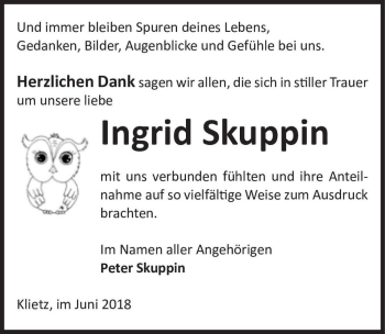 Traueranzeige von Ingrid Skuppin  von Magdeburger Volksstimme