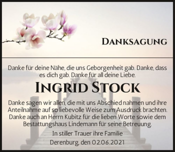 Traueranzeige von Ingrid Stock  von Magdeburger Volksstimme