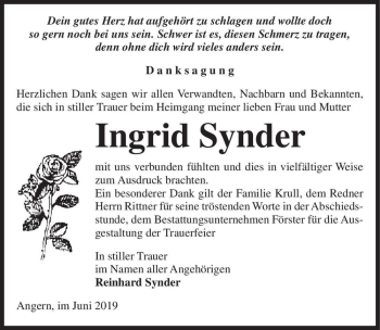 Traueranzeige von Ingrid Synder  von Magdeburger Volksstimme