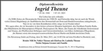 Traueranzeige von Ingrid Theune  von Magdeburger Volksstimme
