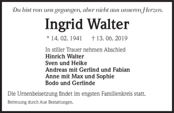 Traueranzeige von Ingrid Walter  von Magdeburger Volksstimme