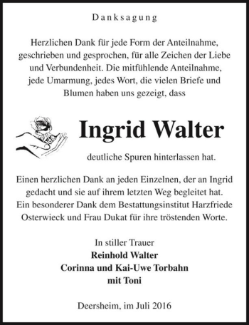 Traueranzeige von Ingrid Walter  von Magdeburger Volksstimme