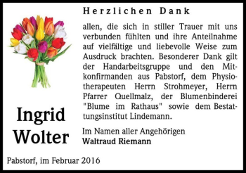 Traueranzeige von Ingrid Wolter  von Magdeburger Volksstimme