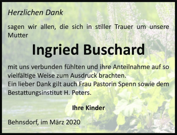 Traueranzeige von Ingried Buschard (geb. Plogsties)  von Magdeburger Volksstimme