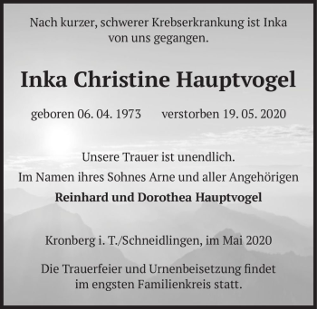 Traueranzeige von Inka Christine Hauptvogel  von Magdeburger Volksstimme