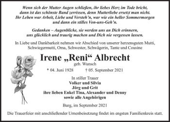 Traueranzeige von Irene ,,Reni