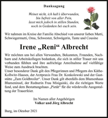 Traueranzeige von Irene 