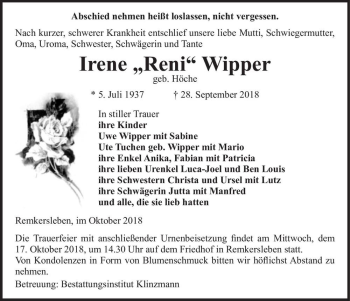 Traueranzeige von Irene 