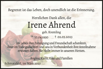 Traueranzeige von Irene Ahrend (geb. Kremling)  von Magdeburger Volksstimme