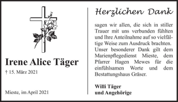 Traueranzeige von Irene Alice Träger  von Magdeburger Volksstimme