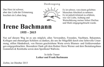 Traueranzeige von Irene Bachmann  von Magdeburger Volksstimme