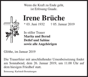 Traueranzeige von Irene Brüche  von Magdeburger Volksstimme