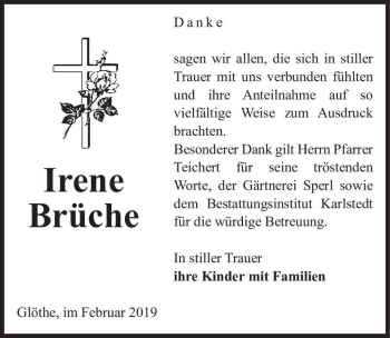 Traueranzeige von Irene Brüche  von Magdeburger Volksstimme