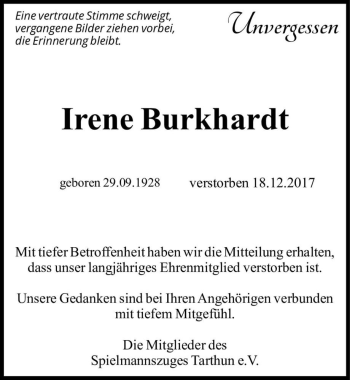 Traueranzeige von Irene Burkhardt  von Magdeburger Volksstimme