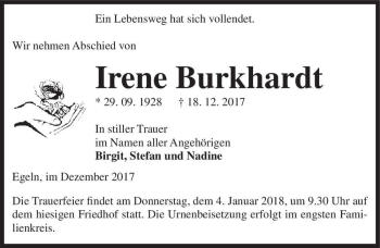 Traueranzeige von Irene Burkhardt  von Magdeburger Volksstimme