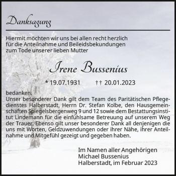 Traueranzeige von Irene Bussenius  von Magdeburger Volksstimme