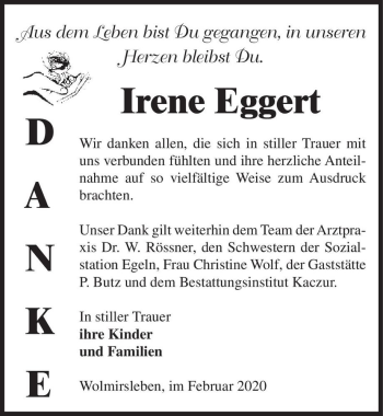Traueranzeige von Irene Eggert  von Magdeburger Volksstimme