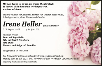 Traueranzeige von Irene Heller (geb. Schliephake)  von Magdeburger Volksstimme