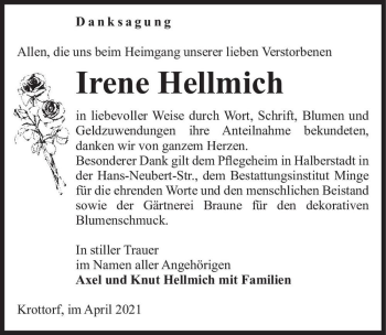 Traueranzeige von Irene Hellmich  von Magdeburger Volksstimme