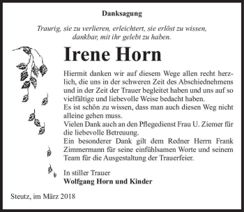 Traueranzeige von Irene Horn  von Magdeburger Volksstimme