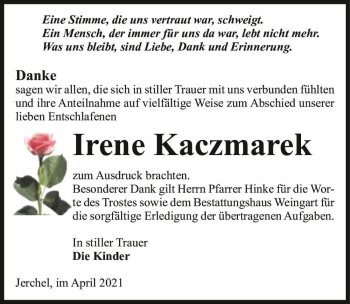 Traueranzeige von Irene Kaczmarek  von Magdeburger Volksstimme