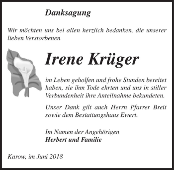 Traueranzeige von Irene Krüger  von Magdeburger Volksstimme