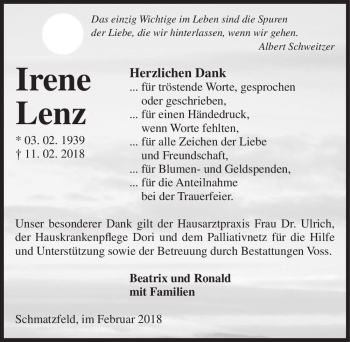 Traueranzeige von Irene Lenz  von Magdeburger Volksstimme