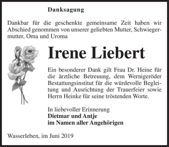 Traueranzeige von Irene Liebert  von Magdeburger Volksstimme