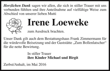 Traueranzeige von Irene Loeweke  von Magdeburger Volksstimme
