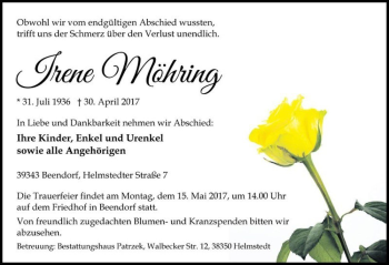 Traueranzeige von Irene Möhring  von Magdeburger Volksstimme