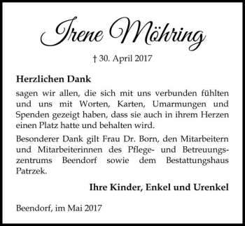 Traueranzeige von Irene Möhring  von Magdeburger Volksstimme