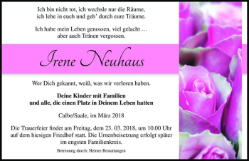 Traueranzeige von Irene Neuhaus  von Magdeburger Volksstimme