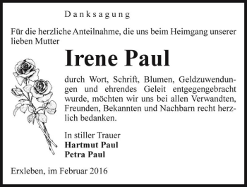 Traueranzeige von Irene Paul  von Magdeburger Volksstimme