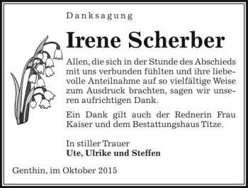 Traueranzeige von Irene Scherber  von Magdeburger Volksstimme