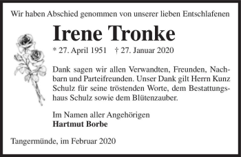 Traueranzeige von Irene Tronke  von Magdeburger Volksstimme