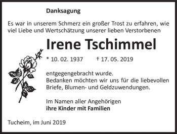 Traueranzeige von Irene Tschimmel  von Magdeburger Volksstimme