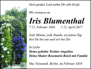 Traueranzeige von Iris Blumenthal  von Magdeburger Volksstimme
