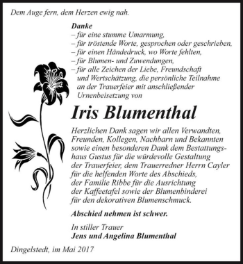 Traueranzeige von Iris Blumenthal  von Magdeburger Volksstimme