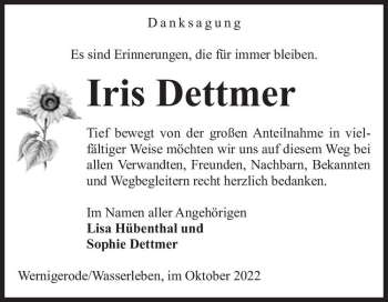 Traueranzeige von Iris Dettmer  von Magdeburger Volksstimme