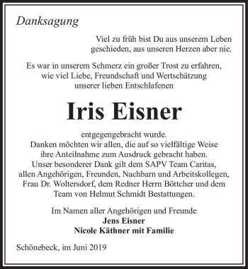 Traueranzeige von Iris Eisner  von Magdeburger Volksstimme