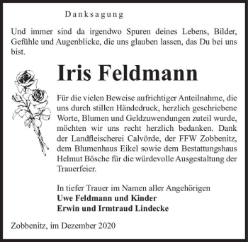 Traueranzeige von Iris Feldmann  von Magdeburger Volksstimme