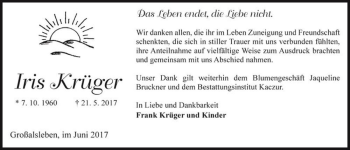 Traueranzeige von Iris Krüger  von Magdeburger Volksstimme