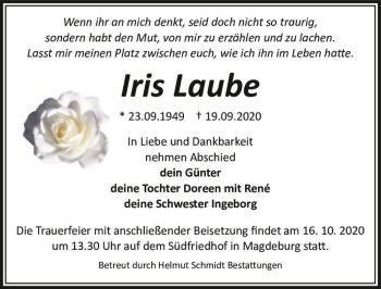 Traueranzeige von Iris Laube  von Magdeburger Volksstimme