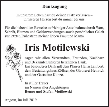 Traueranzeige von Iris Motilewski  von Magdeburger Volksstimme