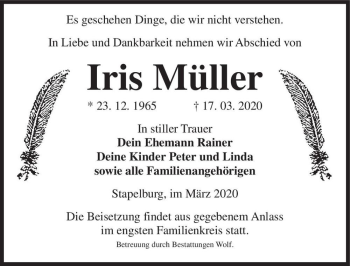 Traueranzeige von Iris Müller  von Magdeburger Volksstimme
