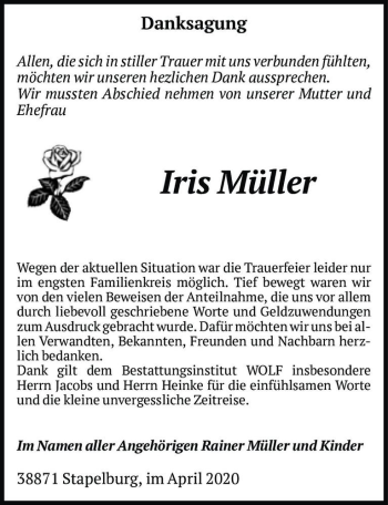 Traueranzeige von Iris Müller  von Magdeburger Volksstimme