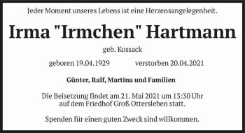 Traueranzeige von Irma 