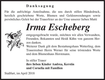 Traueranzeige von Irma Escheberg  von Magdeburger Volksstimme