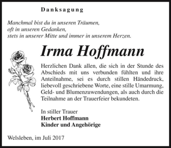 Traueranzeige von Irma Hoffmann  von Magdeburger Volksstimme